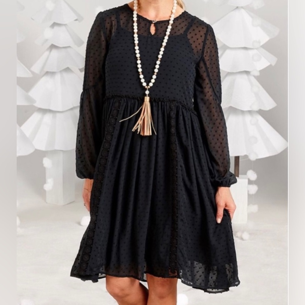 Matilda Jane Nostalgic Charlie Black Swiss Dot Dress NEW Size X-Small